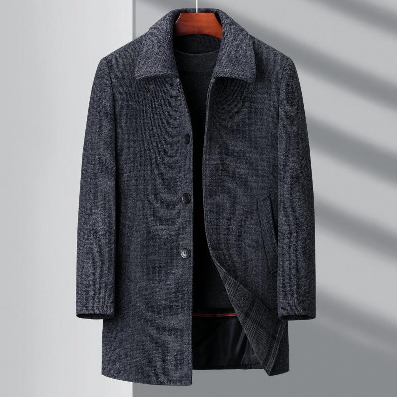 

Мужское шерстяное пальто средней длины с пуховой подкладкой, утолщенная куртка для папы среднего возраста, зимний кашемировый верх 195