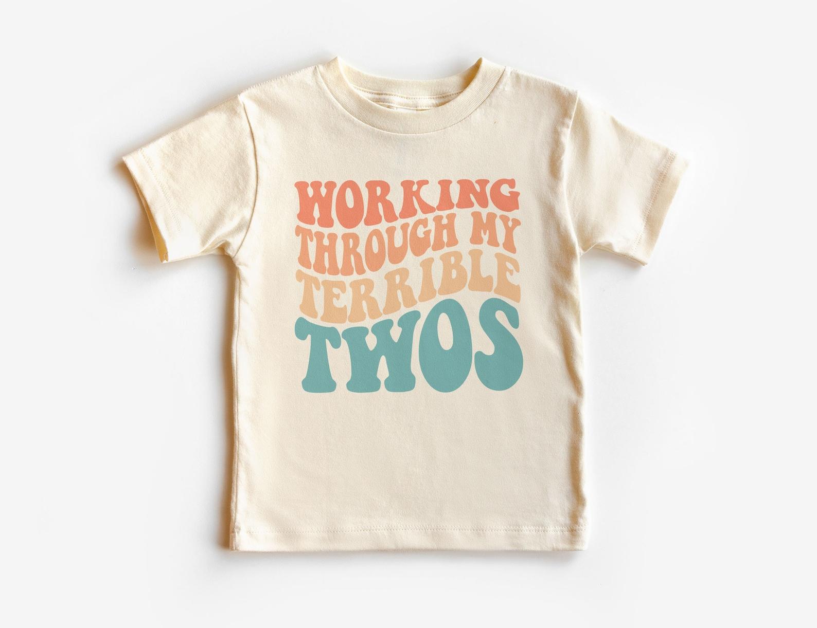Working Through My Terrible Twos Unisex Shirt - Groovy Funny Two Year Old T-Shirt - Boho Natural Unisex & Youth Tee 110