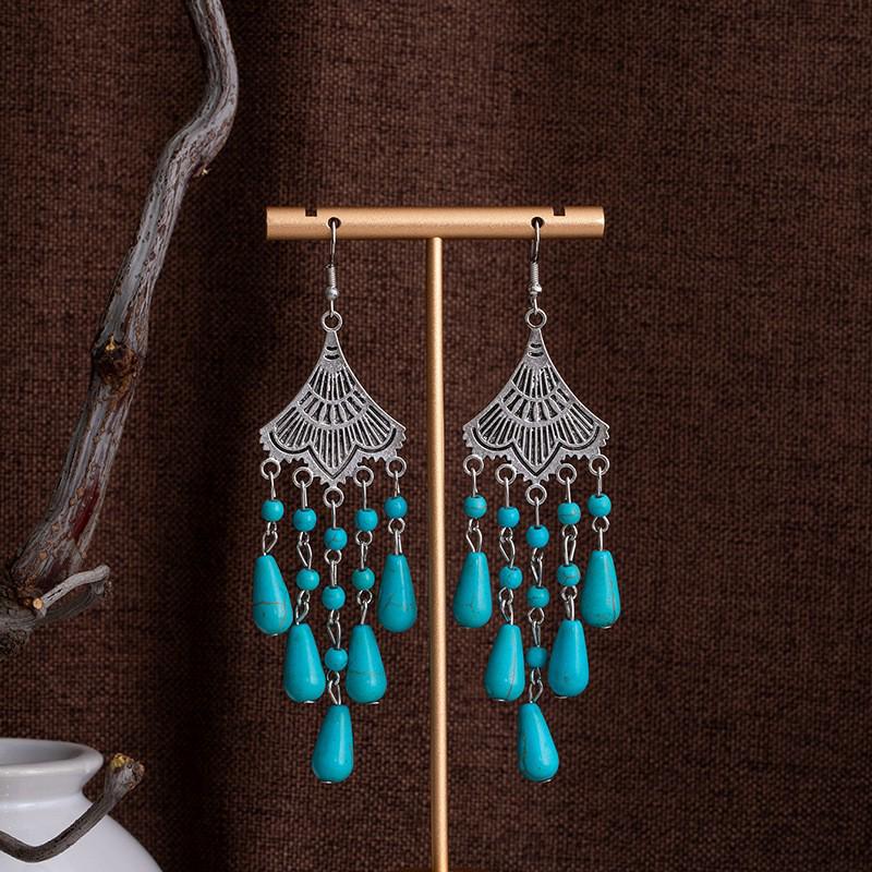 Tibetan Ethnic Bohemian Tassel Turquoise Earrings