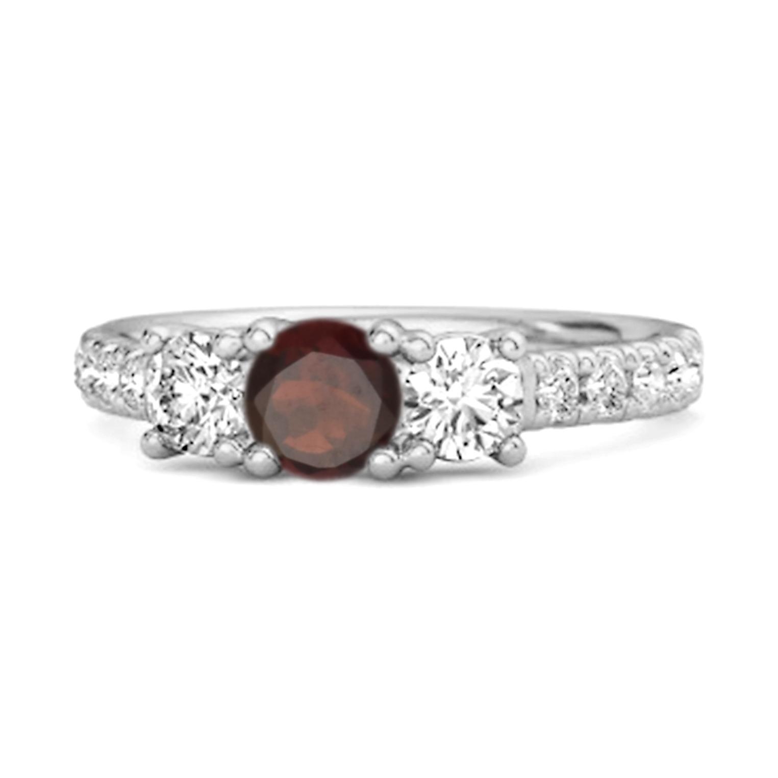 

Garnet Triple Stone pave Band Ring - 925 Sterling Silver 8.5 білий