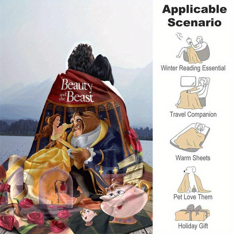 1pc Beauty and The Beast Printing Blanket - Soft, All-Season Throw for Office Blanket,  | Personalized Gift with Adorable Cartoon Design