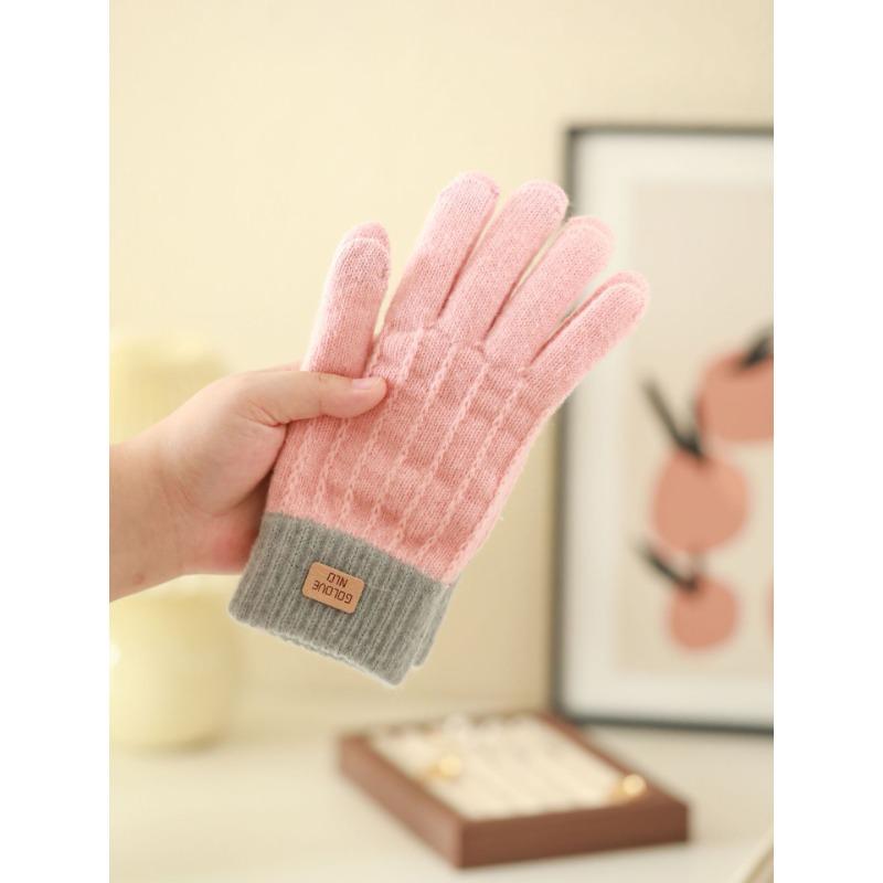 

Вязаные женские перчатки для сенсорных экранов на осень и зиму, теплые, противоскользящие, плюс бархатные, утолщенные, двухцветные, жаккардовые One Size