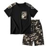 LOLANTA Boys' Summer Outfit Set, Short Sleeve T-Shirt and Cargo Pants, Camouflage Casual Outfit, Stylish for School and Kindergarten, Black, Size 160