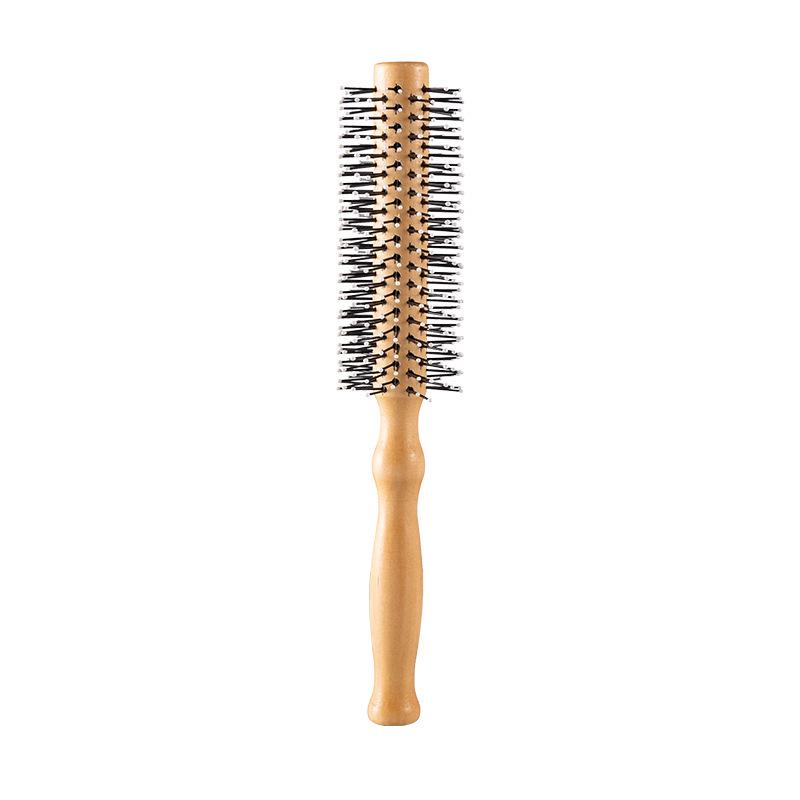Professional Curly Hair Comb - Red-Brown Nylon Teeth, Original Wood Roller, Round Head for Inward Curls