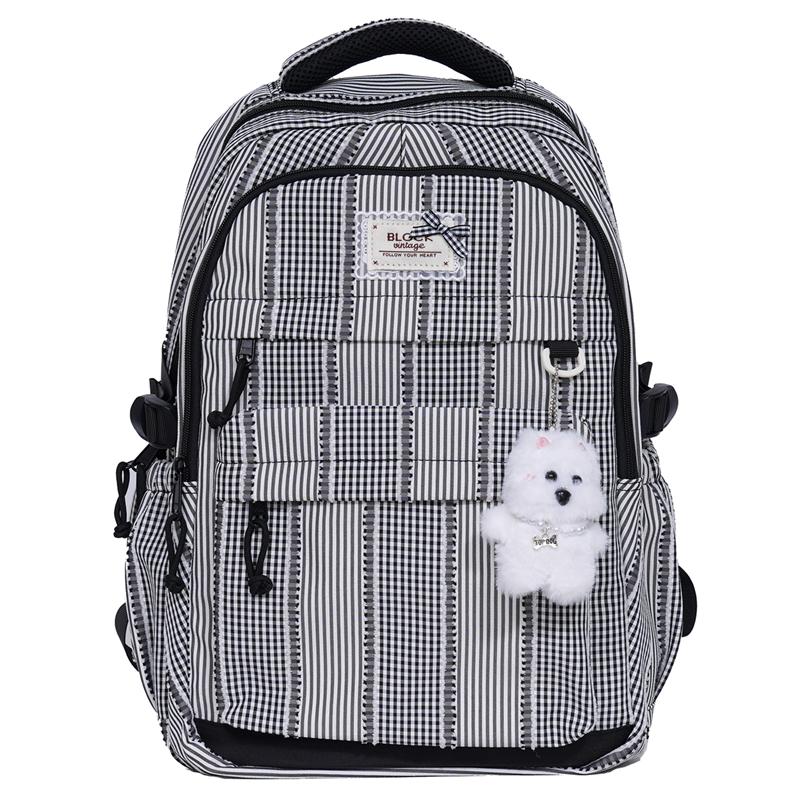 

Plaid Backpack Student Class Commuter Schoolbag Women s Lightweight Multi-Compartment Large Capacity Backpack чорний