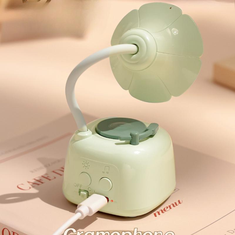 Creative Retro Gramophone Table Lamp Accessory Endless Dimming Birthday Gift Dorm Room Rechargeable Nightlight with Music