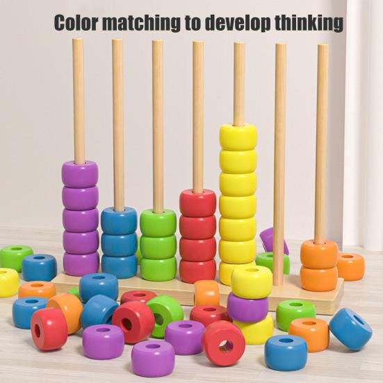 Beads Matching Stacking Toy Preschool Learning Color Recognition Rainbow Rings Game Boys Girls Educational Color Sorting Sequencing Toy