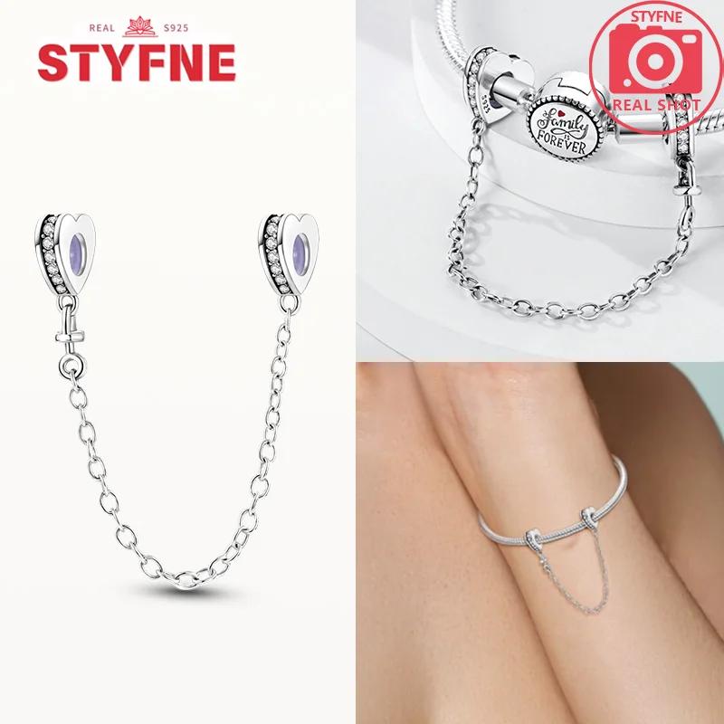 

NEW Silver S925 Lover Safety Chain Boy Girl Charms Heart Bead Friendship Pendants Fit Bracelet for Women DIY Jewelry