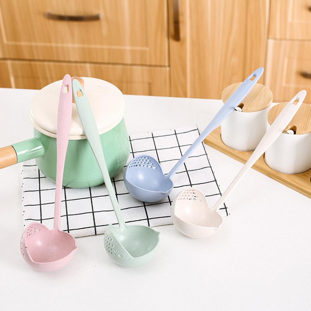 2 in 1 Soup Spoon Dual Use Spoon Long Handled Spoon with Filter Hole