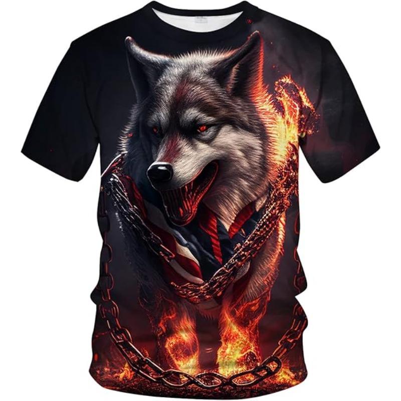 

Мужская летняя футболка с коротким рукавом Мужской топ с коротким рукавом Футболка с рисунком волка Повседневная футболка S-6XL 6XL