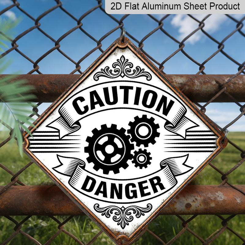 

2D Flat - Design Featuring a Dangerous Gear Theme, Industrial-Style Decorative Gift Is Perfect for Mechanical Enthusiasts, Vintage Metal Sign 20*20cm