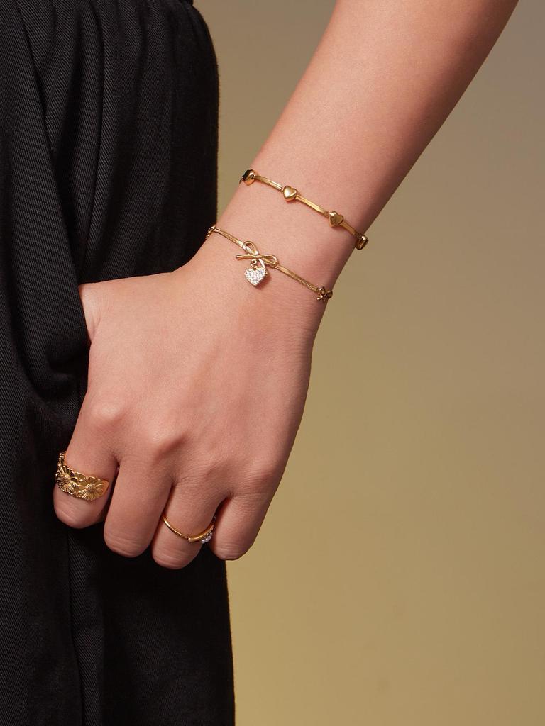 18K Gold-Plated Heart Zircon Bow Pendant Necklace & Bracelet Jewelry Set