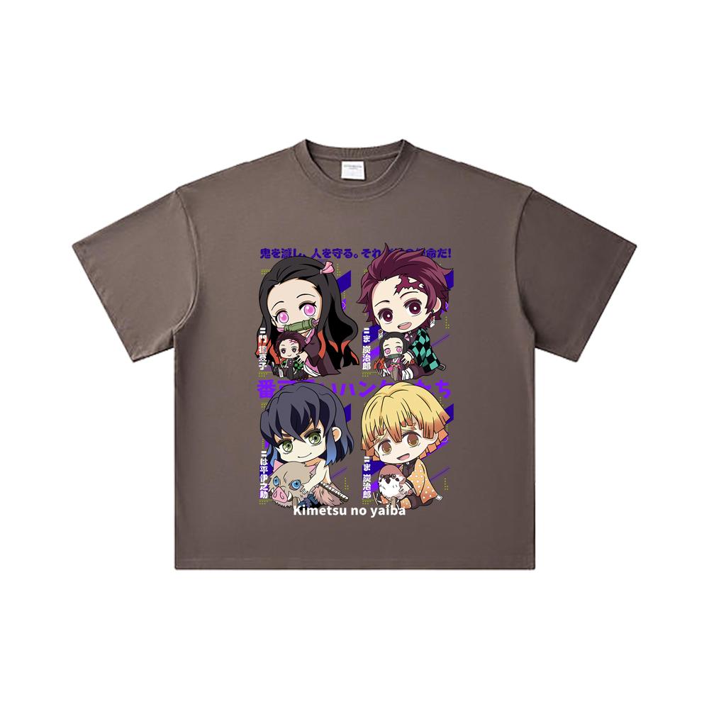 260 GSM Double Yarn 32 Count 100% Cotton Demon Slayer V80 Hashiras Chibi Print Unisex Heavy Cotton T Shirt