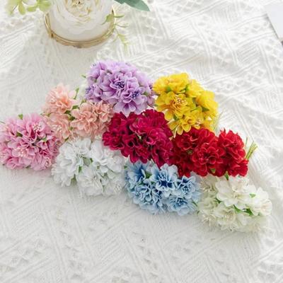 6 Heads Artificial Carnation Bouquet Small Bundle DIY Floral Materials Simulation Flowers Silk Realistic Hydrangea Bouquet