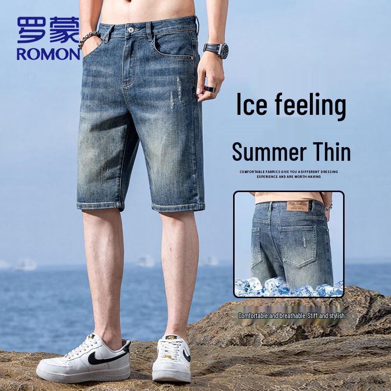 ROMON Men s Casual Denim Shorts 32