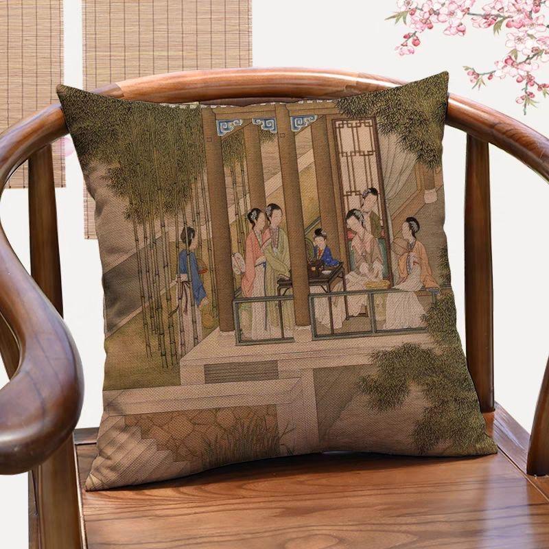 Qingyoutu New Chinese Classical Character Decorative Pillowcase Antique Lady Picture Throw Pillow Sofa Cushion Cover