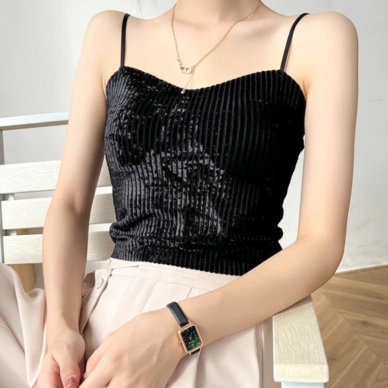 Velvet Small Camisole Vest For Women Autumn And Winter With Chest Pad Beautiful Back Bra Integrated Base Layer Inner Wear Top