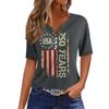 Women V Neck Short Sleeve T Shirt Casual Loose Fit Button Decoration Printed Top for Summer Daily Wear