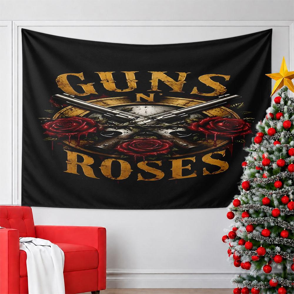 "Guns N' Roses Logo with Pistols and Roses" Pattern Wall Hanging Tapestry Decorative Tapestry Home Decor for Bedroom and Living Room