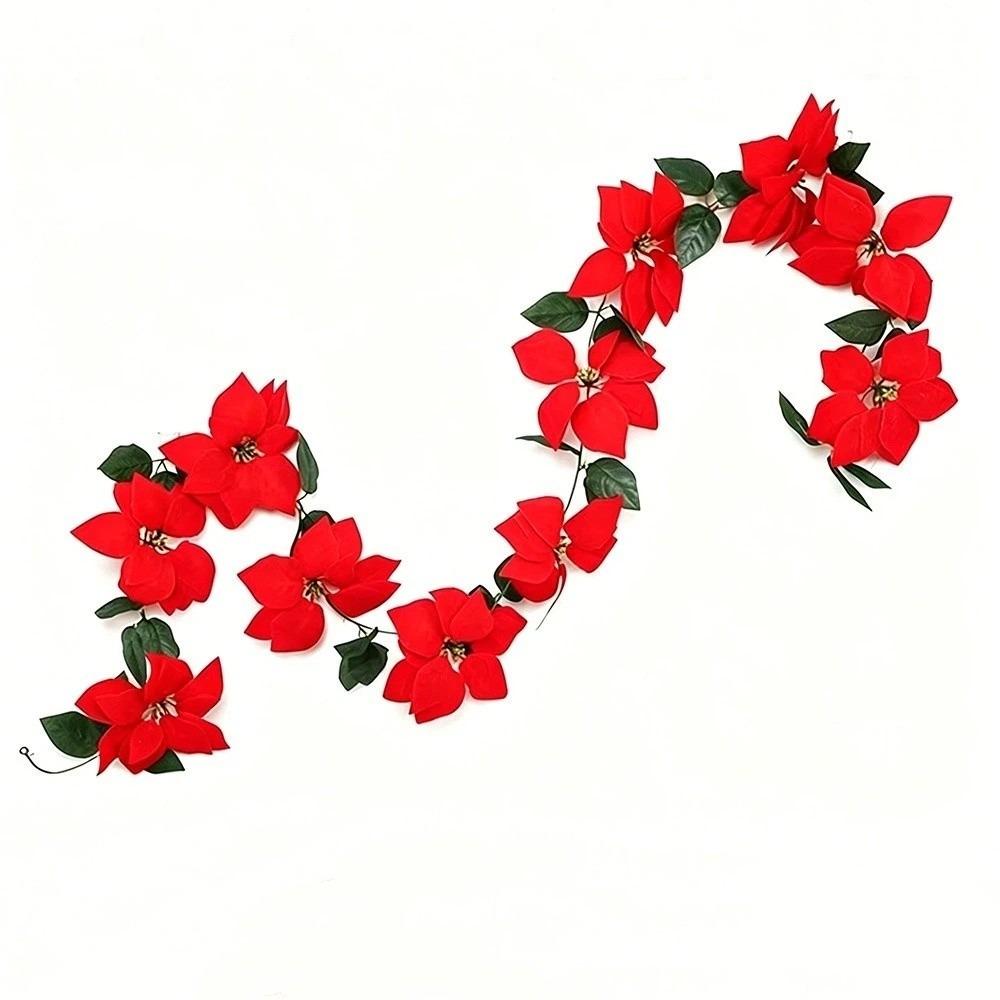 Realistic Christmas Garland Decoration Red Soft Large Artificial Flowers Convenient Lightweight Poinsettia Vine Christmas Tree