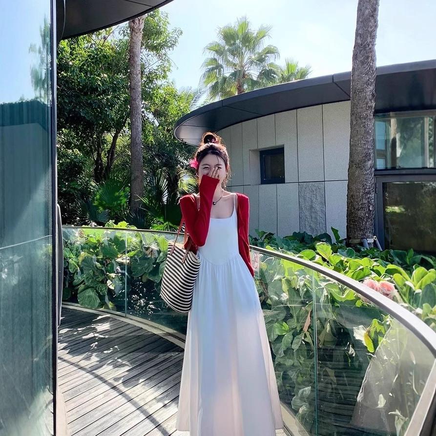 White Sleeveless Aline Dress With Polyester Fabric For Summer Vacation And Casual Wear