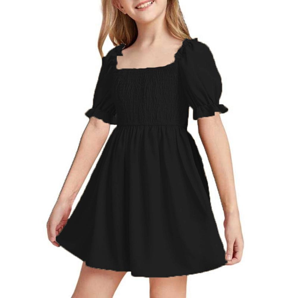 4-13 Years Kids Girls Square Neck Short Sleeve Dress 160