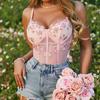 Embroidered Mesh Patchwork Flower Perspective Lingerie Bodysuit Set