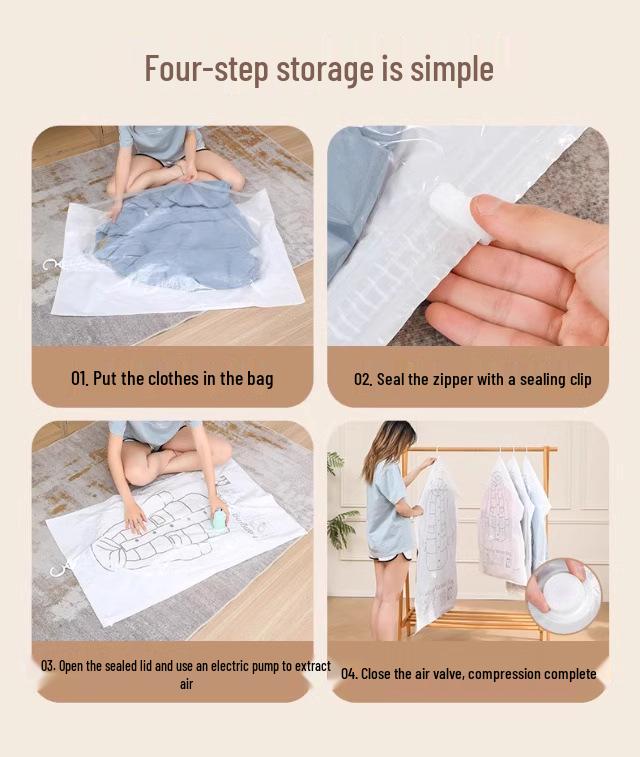 Hanging Vacuum Compression Storage Bag for Jackets and Quilts