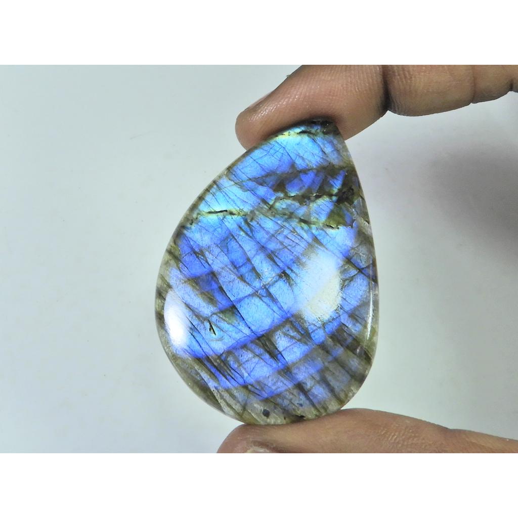 81Cts.Natural Labradorite Blue Flash Pear Cabochon Loose Gemstone 33X47X06MM B-324