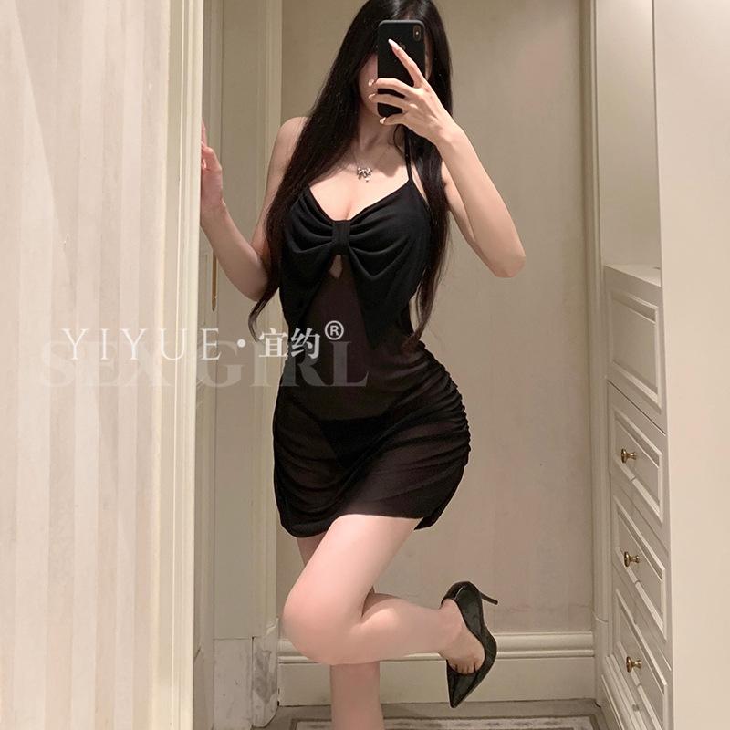 Erotic Lingerie, Sexy red hot girl hip Wrap dress, mesh see-through seductive, no-take pajamas 1118