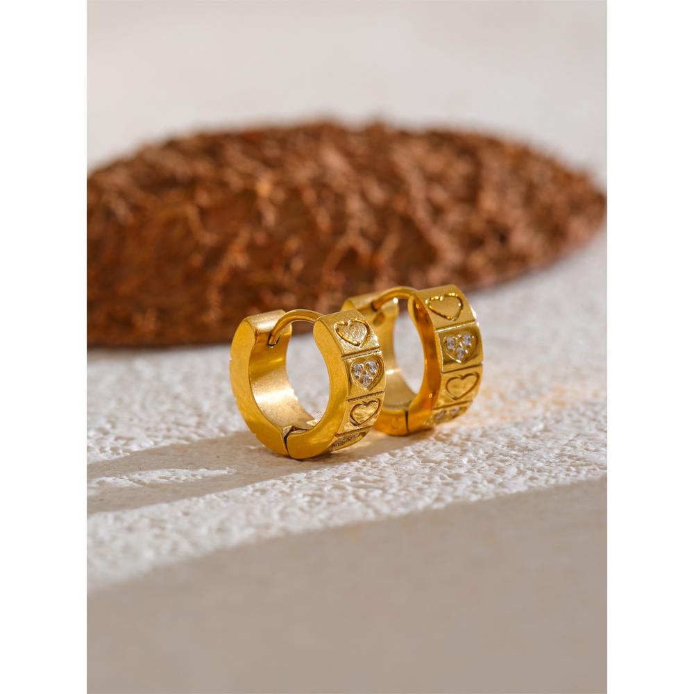Eetit High Quality Stainless Steel Metal Zircon Heart Love Golden Hoop Earrings for Women Anti Allergic Texture Daily Jewelry