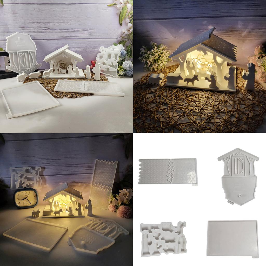 Flexible Silicone Mold Nativity House Decoration Making Mould Temperature Resistant Gypsum Mould for Desk Ornament