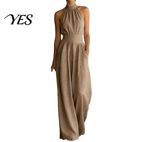 Tuta Resistente alle Pieghe da Donna con Scollo all'Americana, Senza Maniche Casual con Gamba Larga, Elastica per Ragazze Estate Vita Alta Monopezzo