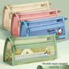 Transparent Double Layer Pencil Case, Mesh Zipper Pouch, Travel Cosmetic Bag, Cute Transparent Stationery Organizer for Office University