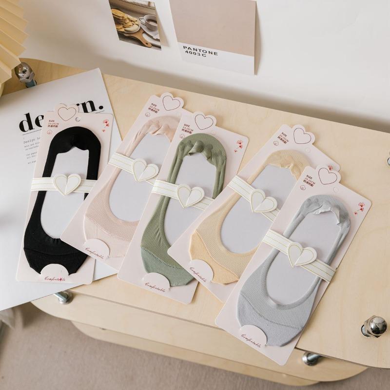 Spring and Summer Cotton Patchwork Anti-Slip Low-Heel Invisible Socks for Children and Girls - Women's Thin Transparent Socks