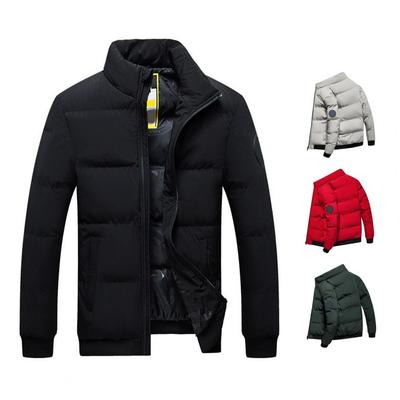 Fashion Spring/Autumn Men Stand Collar Long Sleeve Pockets Thick Down Zipper Closure Pockets Coat Warm Parkas Jacket