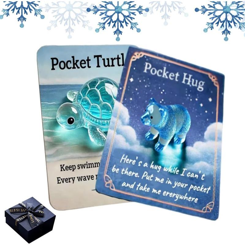 Animal Pocket Hug Gifts, Cute Turtle Encouragement, Resin Animals Token with Mini Pocket Hug Greeting Cards, Encouragement Greeting Card Gifts