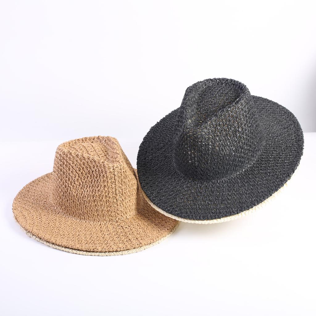 Popular European and American classic hollow breathable wide-brimmed straw hat spring and summer fashion men's and women's outdoor sunscreen hat