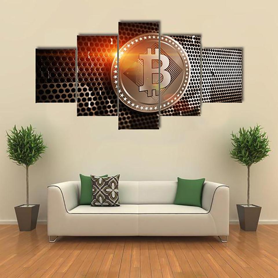 

5 Panel Bitcoin Sheet Metal Wall Art Posters Canvas Pictures HD Prints Paintings Home Decor For Living Room Bedroom Decoration 20x30 20x40 20x50cm