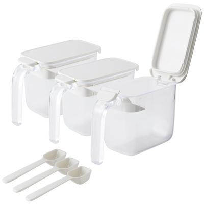 Spice Pot with Spoon Opens Spice Container Gasket for Moisture Storage Container for Salt Lock R496W (Lid inward/White) - (with Protection) -