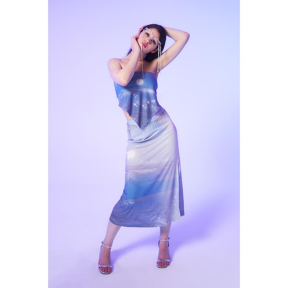 Hatu Beach Printing Slit Midi Skirt Purple