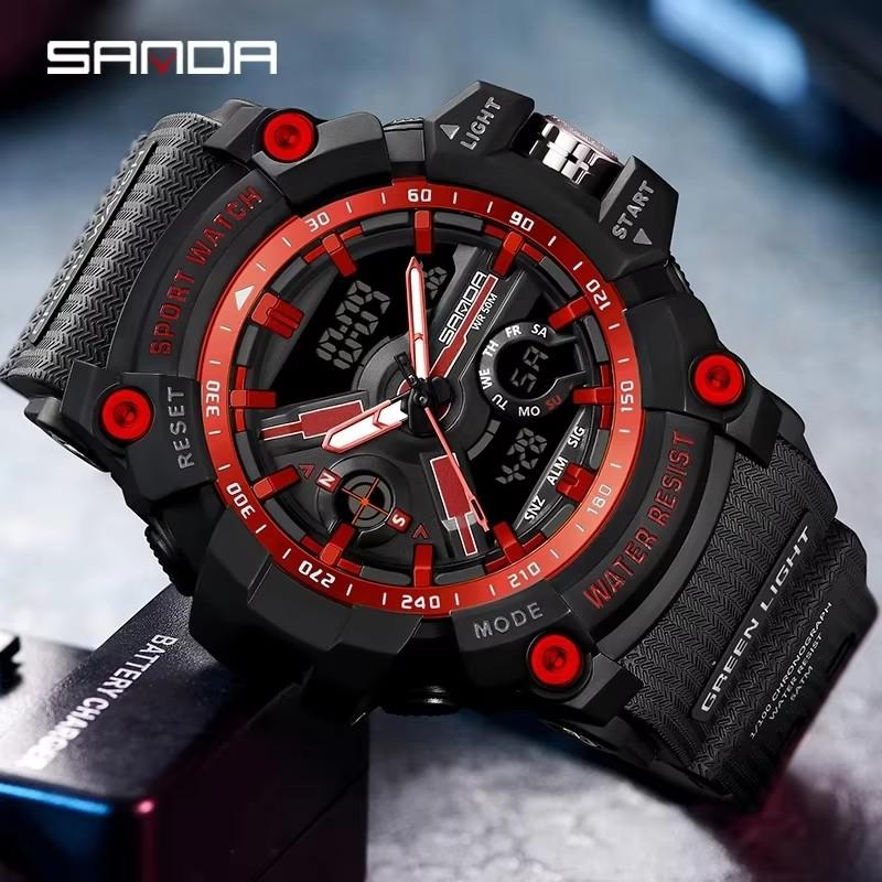 SANDA 3179 Digital Men Watch 50M Waterproof Watch Dual Display Quartz Sports Watch for Men Luminous Relogio Masculino