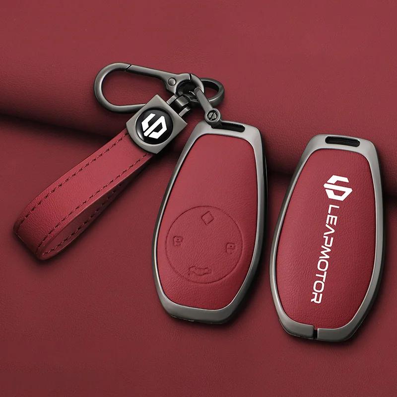 Zinc Alloy Leather Car Remote Key Case Cover For Leapmotor C16 C11 C10 C01 T03 S01 Type Protector Shell Keychain Accessories