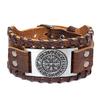 Vintage Viking Leather Bracelet With Compass Pendant Men Handmade Retro Style Adjustable Cuff Band