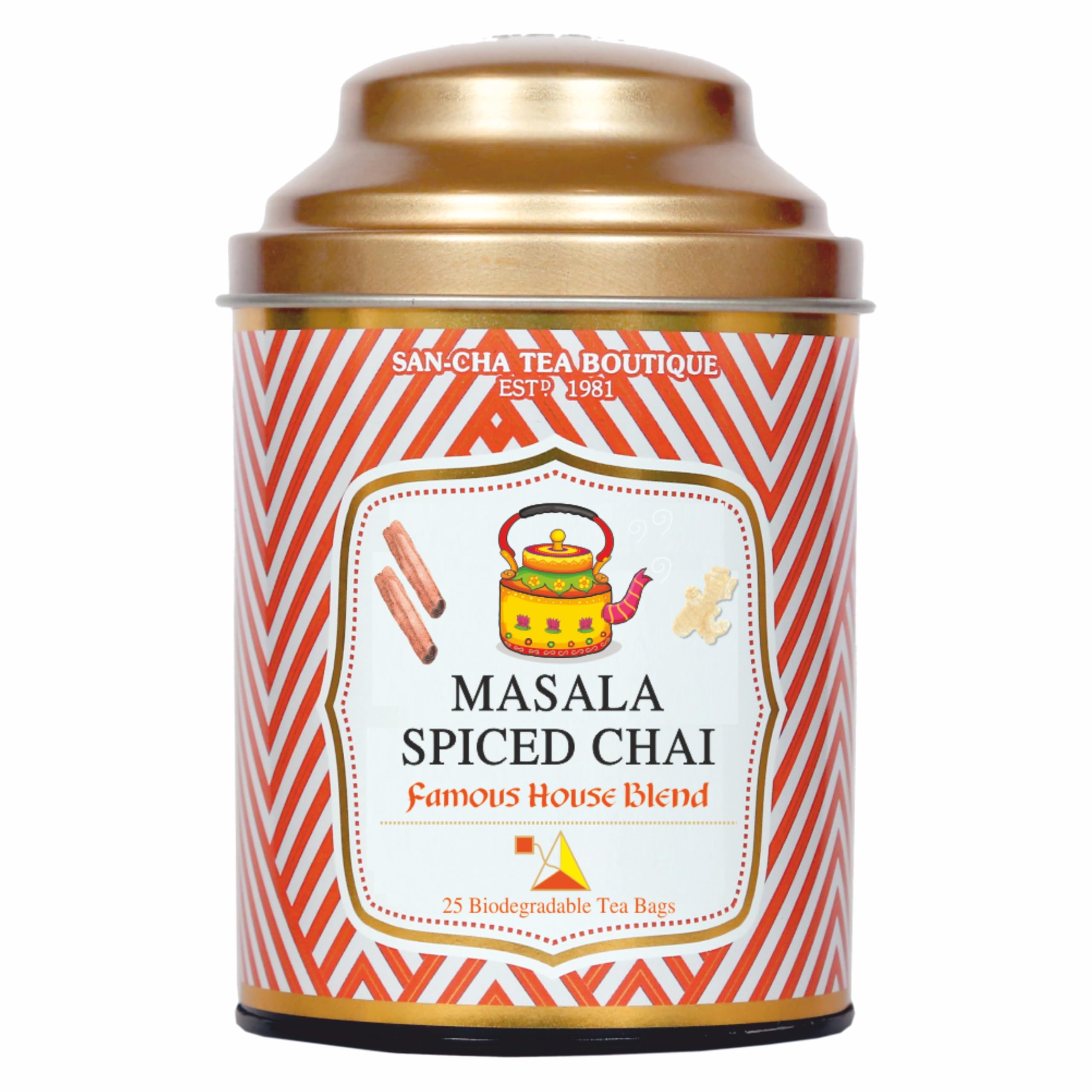 Sancha Tea Boutique, Masala Chai, 25 Pyramid Bags | Authentic Indian Spiced Black Tea with Ginger & Assam | Strong, Sweet & Spicy Chai Blend