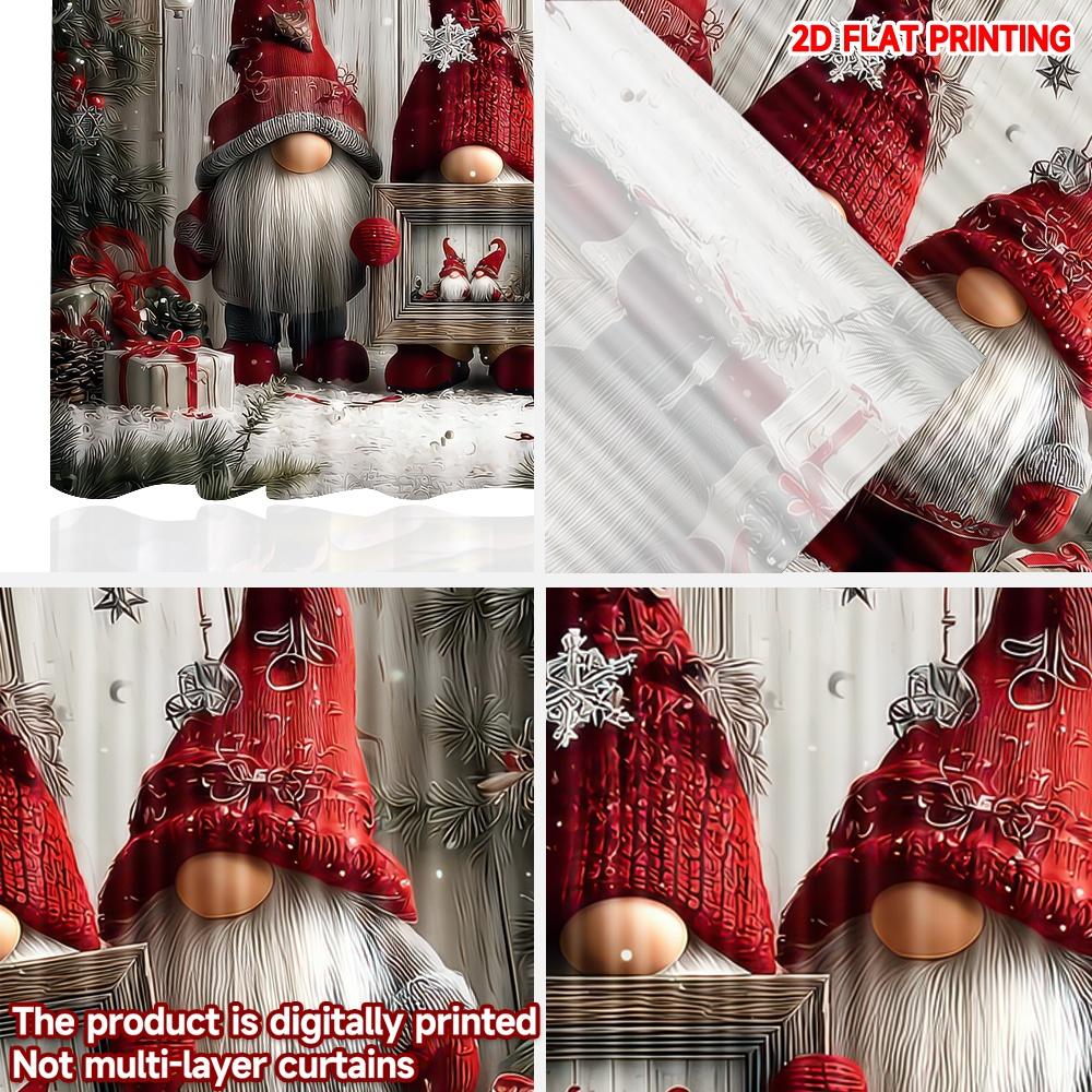 Set Of 2 Flat Printing Fashionable Christmas Curtains Gnomes Gifts Digital Printed Polyester Drapes Family Party Curtain Made