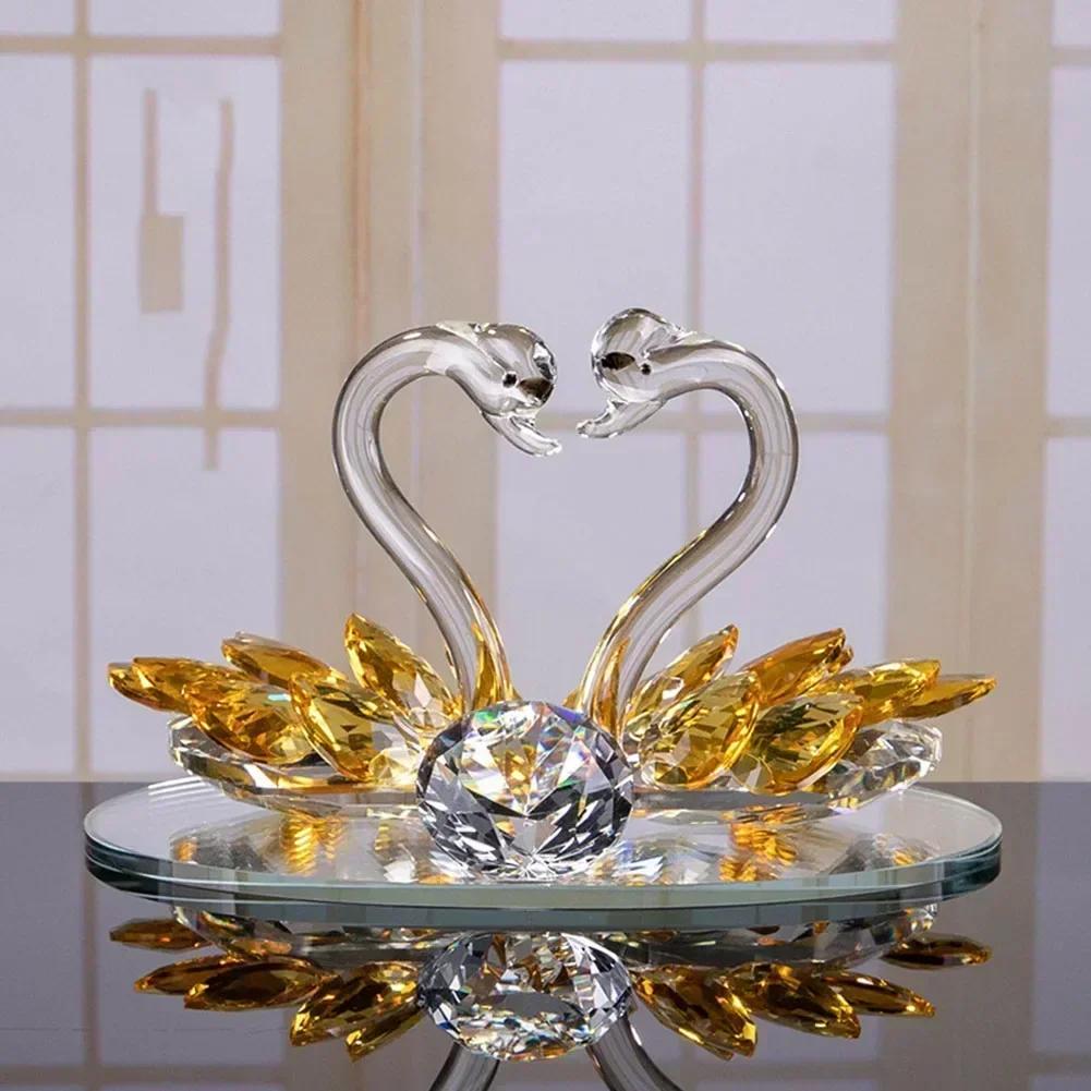 Kristallsvanfigurer Glas-svanar Prydnader Djur Pappersvikt Diamant Hantverk Bord Heminredning Hantverk Miniatyrgåvor