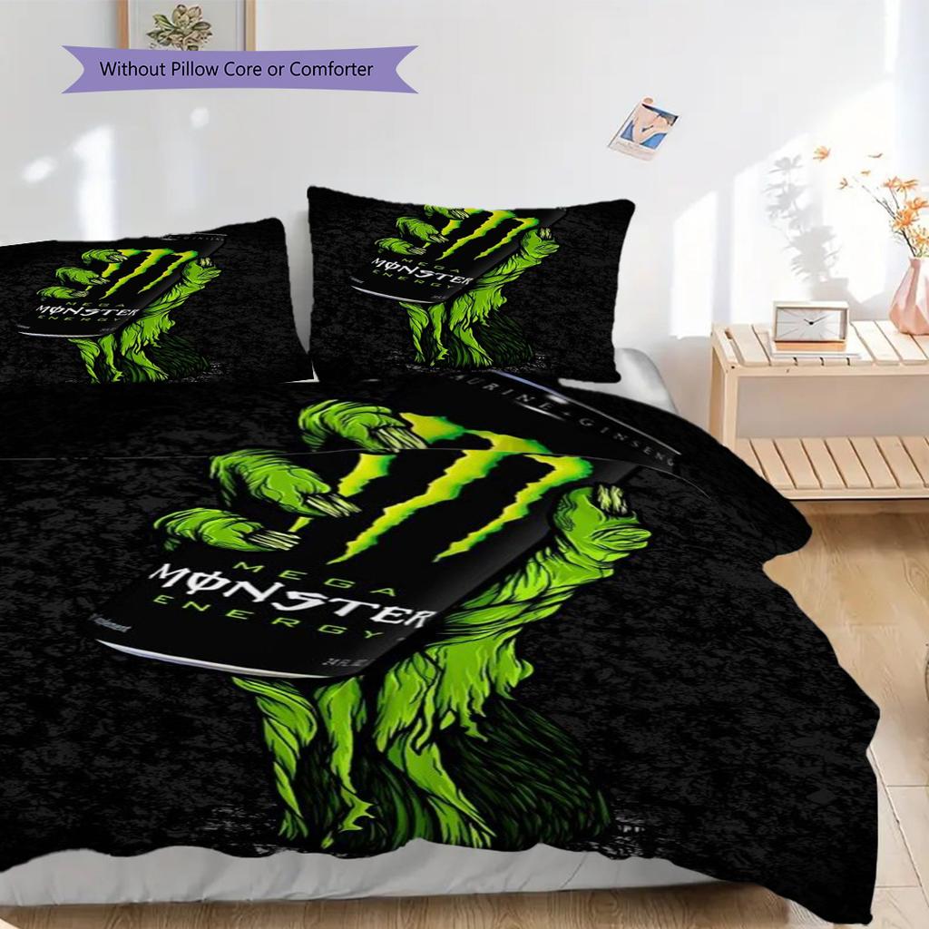 Monster Energy Power Sip Set da tre pezzi(1 * copripiumino + 2 * federa, senza nucleo) Copripiumino e federa regalo di Natale compleanno