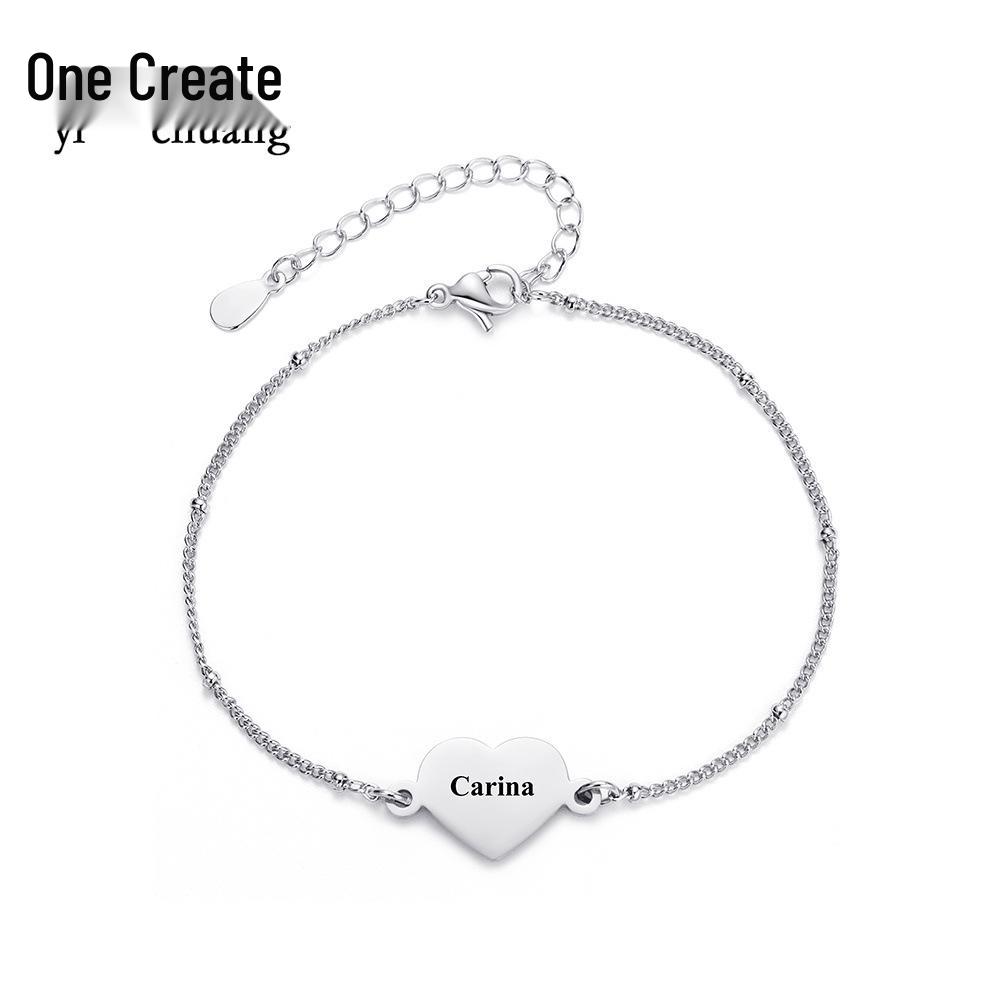 Copper Heart-Shaped Couple Bracelet with Customizable Laser Engraving - Exquisite Unisex Jewelry Copper Chain + Stainless Steel Plate