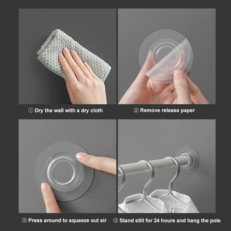 Suport Fix pentru Bară de Perdea Tip Pastă Fără Găuri Bară de Prosop Suport Raft pentru Bară de Agățat Transparent 4 Buc